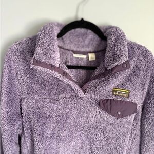 L.L. Bean LG Sherpa Fleece Pullover Women’s Purple Fuzzy Jacket 100% Polyester